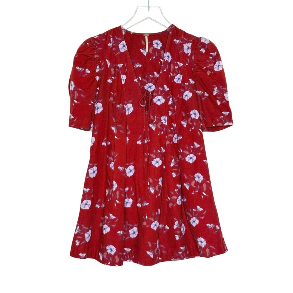 Free People Womens Dress XS Mini Adelle Floral Printed Red Boho
